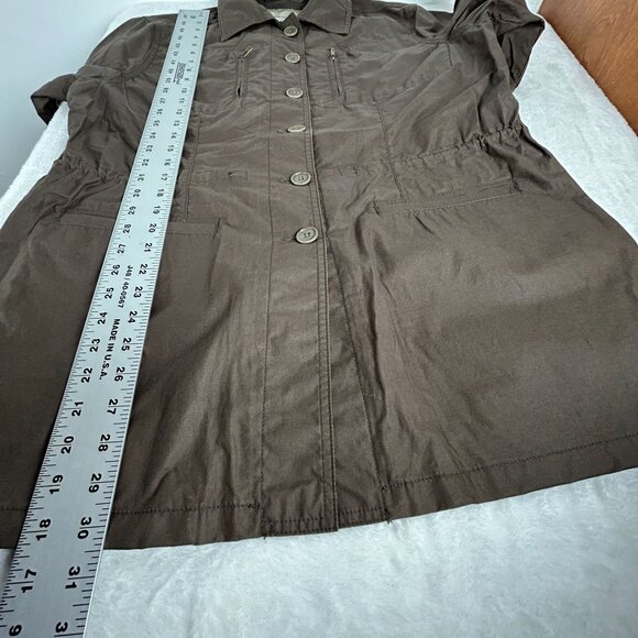 Faconnable Womens Brown Cotton Button Up Coat Jacket Pockets Drawstring Waist - Picture 9 of 9